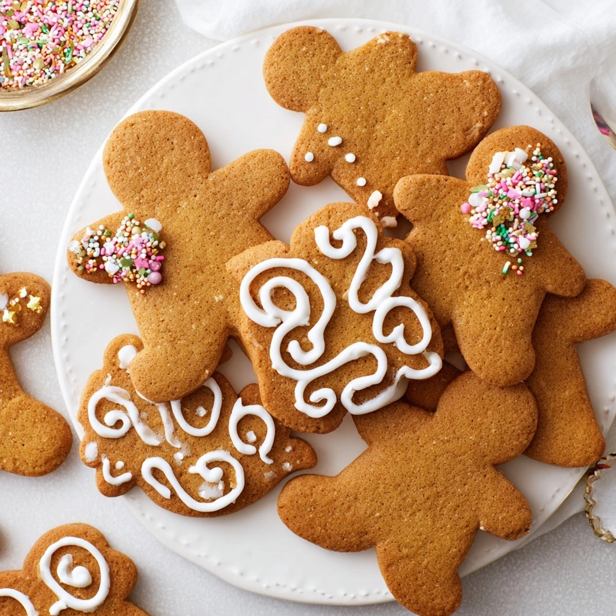 Verführerische Ingwerplätzchen für Weihnachten, liebevoll verziert mit Zuckerguss und Streuseln.