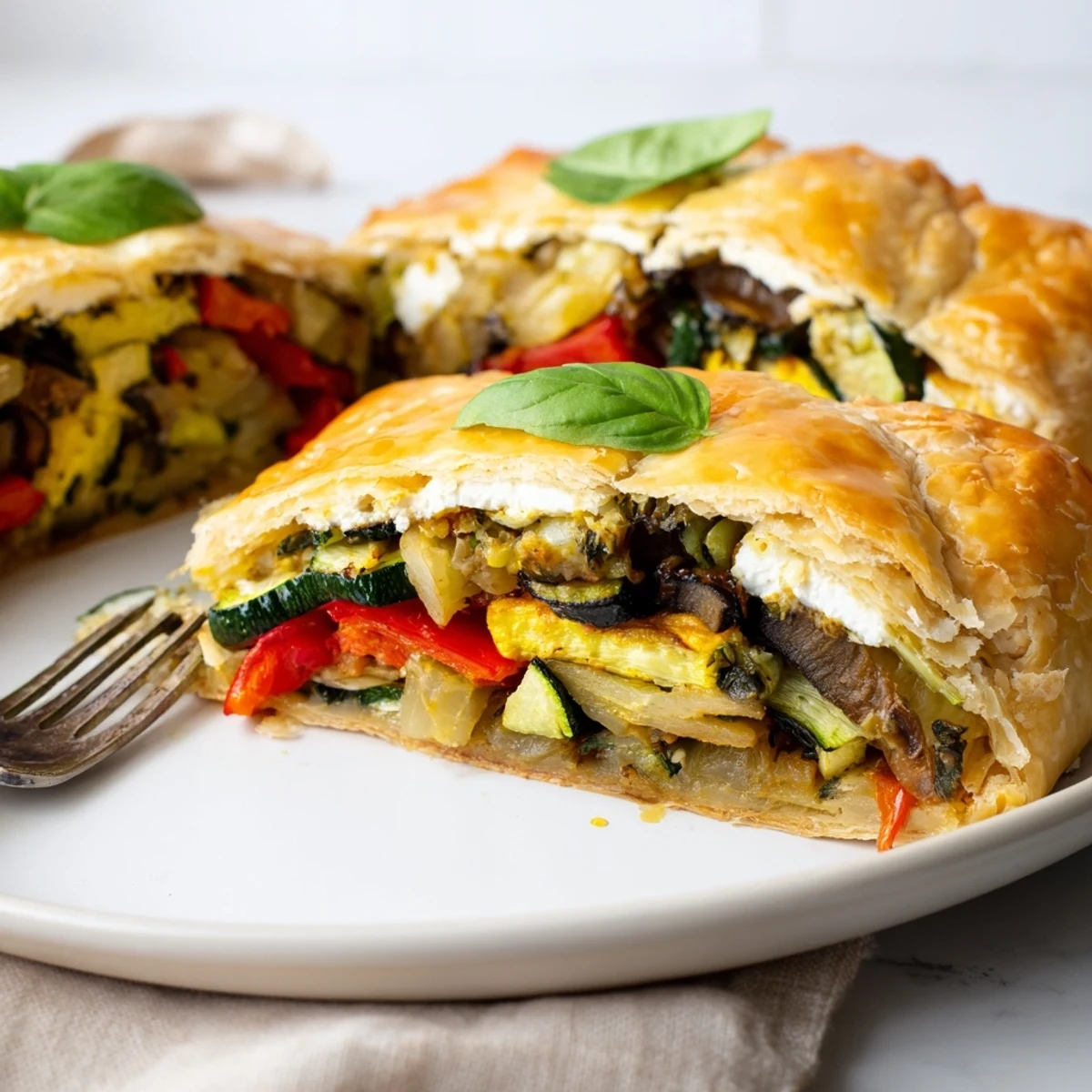 Würzige Roasted Vegetable and Cheese Tart, frisch gebacken und perfekt für ein leichtes Abendessen.  