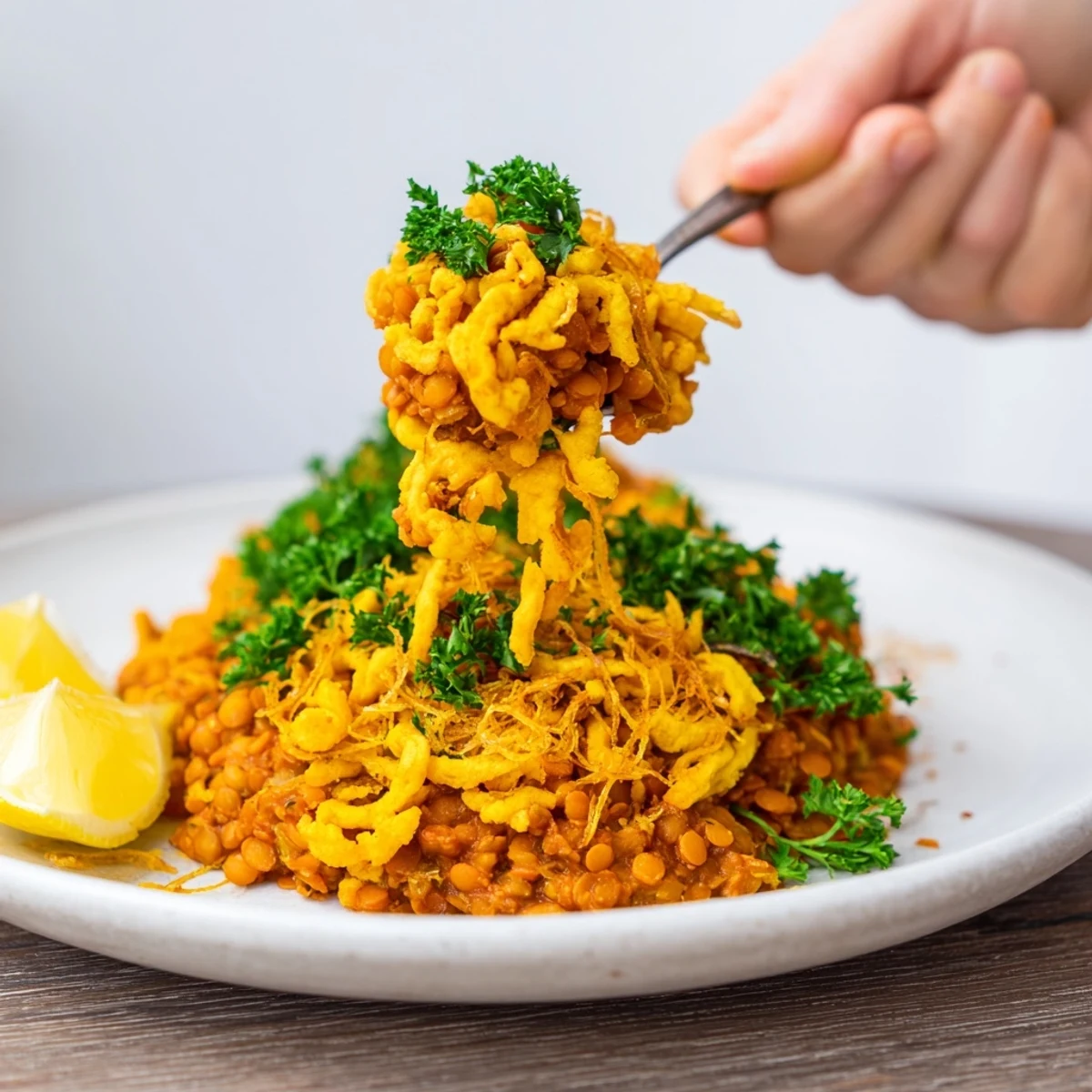 Delicious vegan German Dahl & Spätzle bowl with tender spätzle and flavorful lentil dahl, a warm supper.