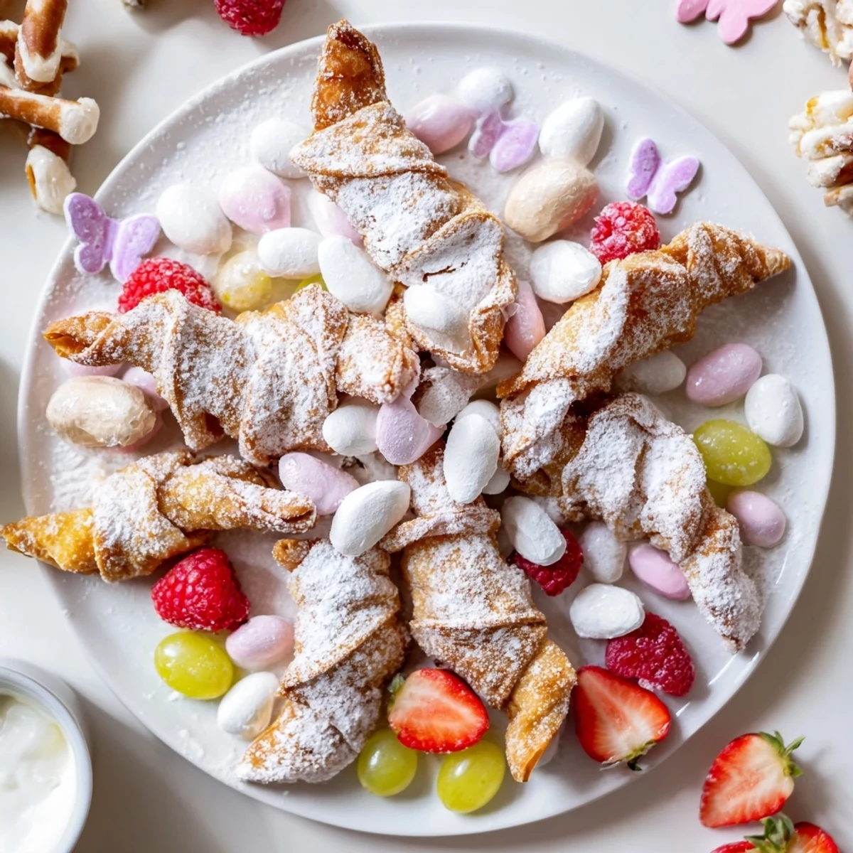 A beautifully arranged Angel Wings Candy Board featuring golden fried pastries and sugared sweets.