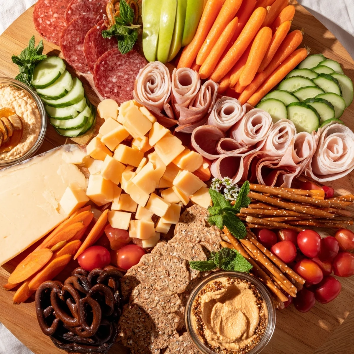 A vibrant Gallop & Graze Horse Charcuterie board displays colorful snacks and fresh fruit.