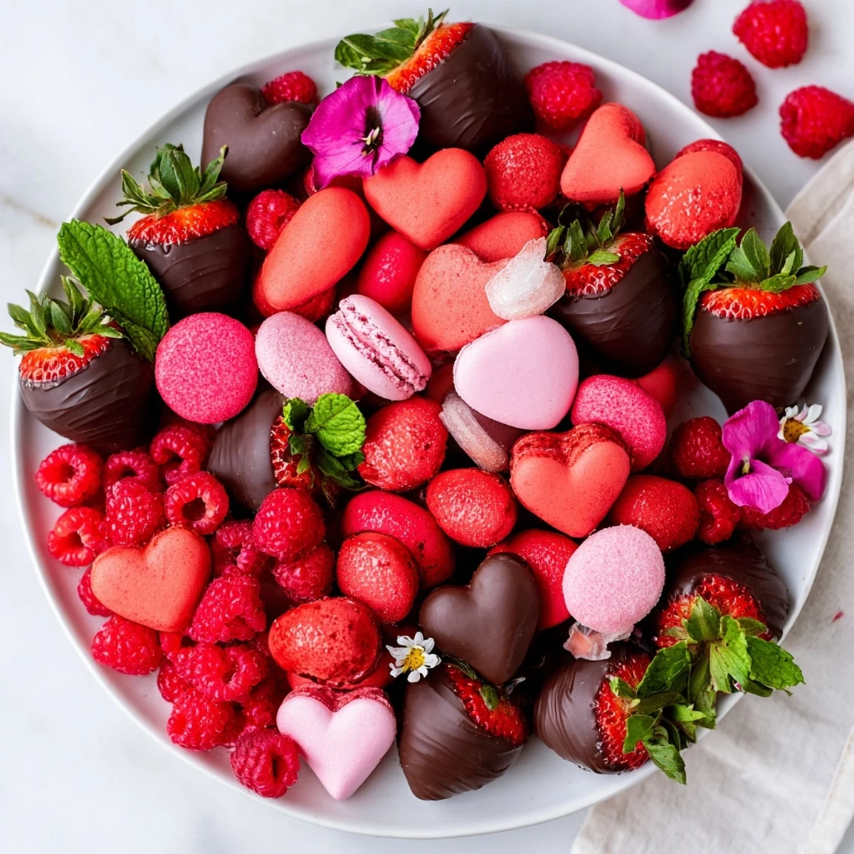 Valentine's Day, this Sweetheart Valentine's Day Board shows chocolate-covered strawberries and heart-shaped treats.