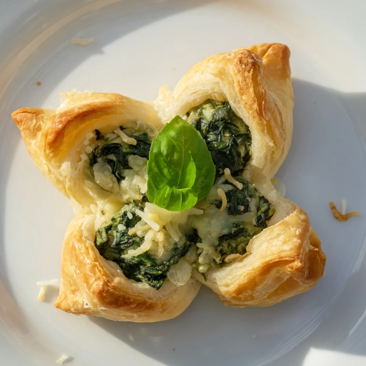 Golden, flaky Lucky Clover St. Patrick's Day Bites, filled with creamy spinach and cheese.