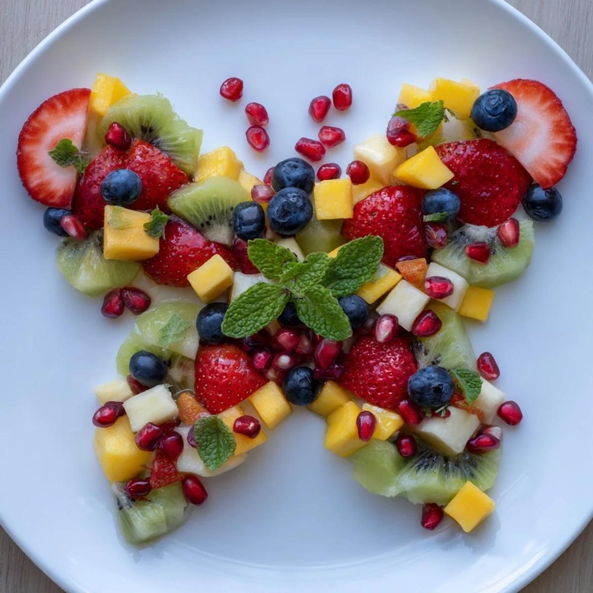 This stunning butterfly-shaped Papillon de Fruits dÉté Vifs, bursting with fresh fruit, awaits serving.