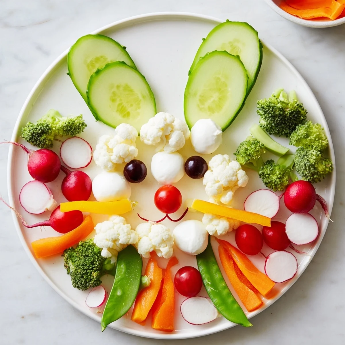 Healthy Easter Bunny Spring Platter: a colorful and fresh spring veggie board, a perfect appetizer.