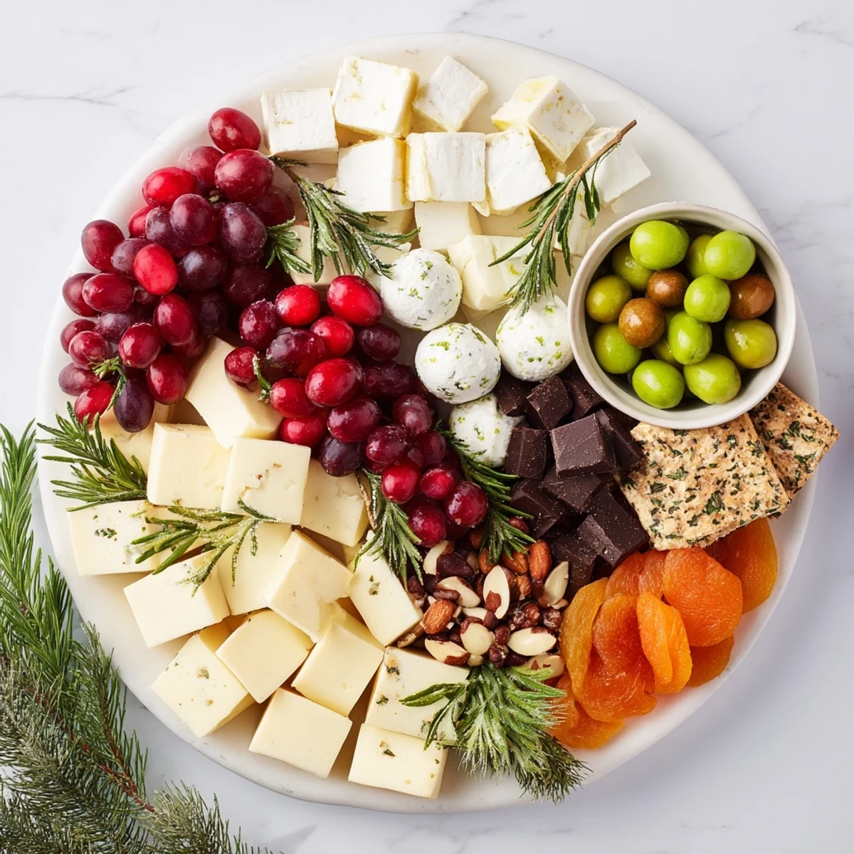 Festive Cranberry Joy Tree Board loaded with cheeses, fruits, and crackers perfect for your party.