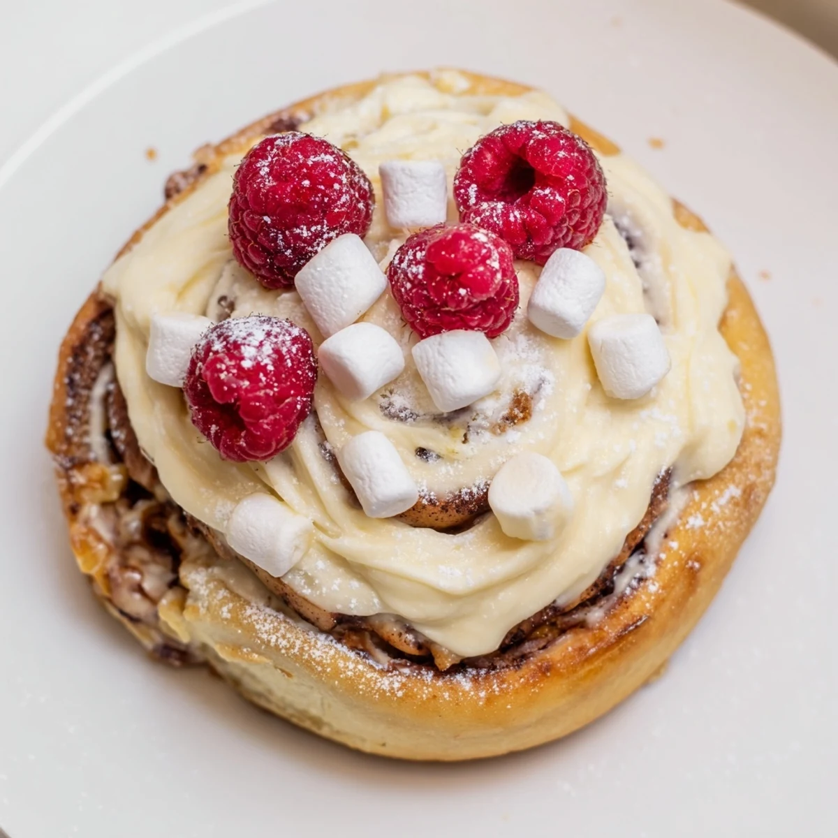 A festive North Pole Cinnamon Roll Board, loaded with frosted rolls and wintery garnishes.