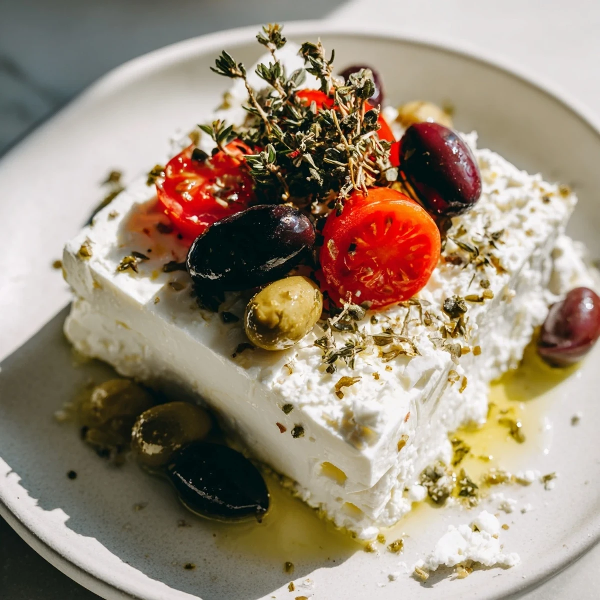 Holiday Cheer Olive and Feta Skewers look appetizing: a close-up of vibrant Mediterranean appetizers ready to serve.