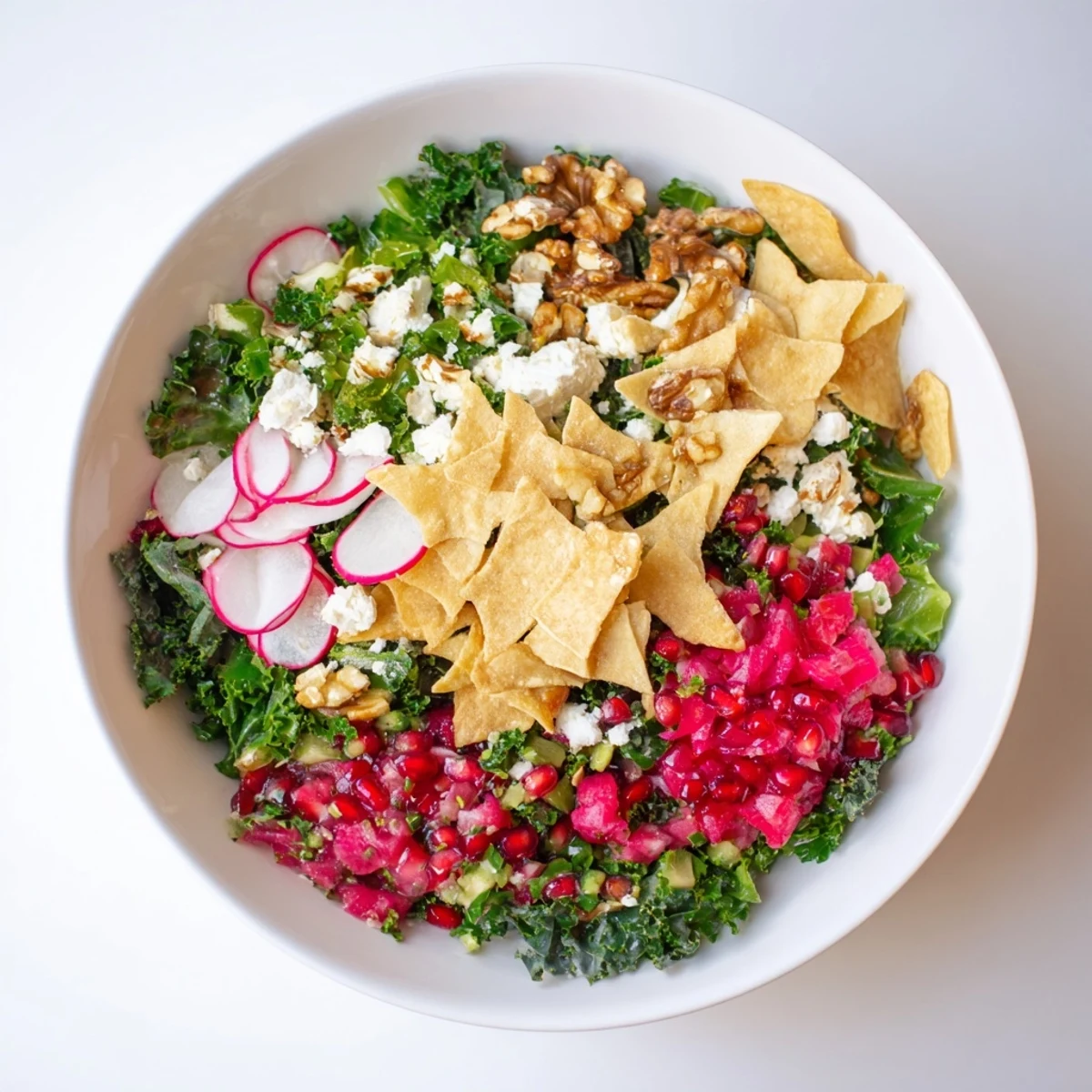 A refreshing Winter Salad featuring snowflake tortilla chips, perfect for a festive occasion.
