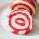 Close-up of a platter of candy cane swirl cookies, showing vibrant colors and perfect holiday treats.