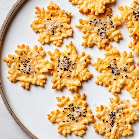 Crisp Gourmet Crackers: Snowflake Cutout Cracker Board arranged, ready to enjoy with cheese and fruit at a party.