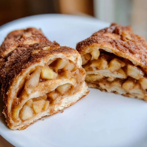 Close-up of fluffy German apple fritter rolls, showcasing the spiced apple filling and glaze.