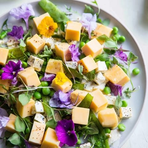 Vivid image of the "Secret Garden" appetizer, showcasing a delightful cheese and microgreen scene.