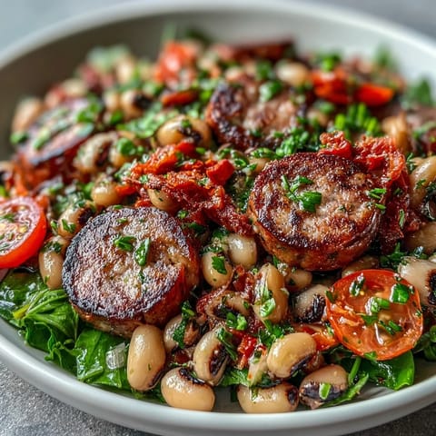 Schwarzaugenbohnen Salat mit Putenwurst