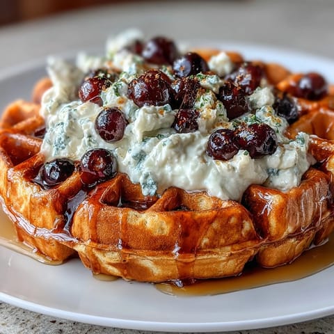 Knusprige Waffeln mit Blaubeeren und Zitronengeschmack, serviert mit cremigem Ahornsirup-Joghurt—ein perfektes Brunch-Gericht.