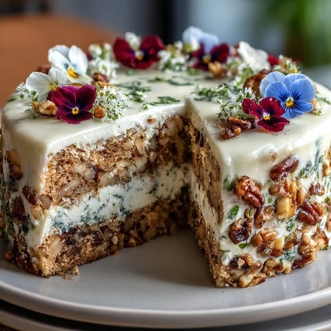 Frischer Frühlingskuchen mit essbaren Blüten und cremiger Füllung