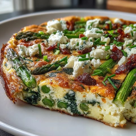 Fruehlings-Frittata mit Spargel Erbsen Ziegenkaese