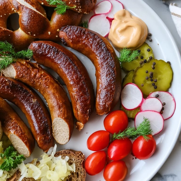 Delicious Vegan German Sausage Board arranged with colorful vegetables, perfect for a gathering of friends.