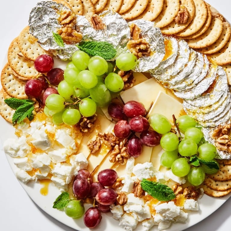 A beautiful close-up of the Sparkling Grape and Silver Cracker Platter, perfect for your New Years Eve party!