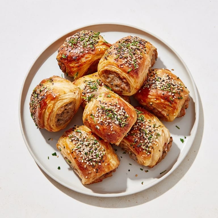 Appetizing photo of a warm mini sausage roll half-circle wreath, perfect for holiday gatherings.