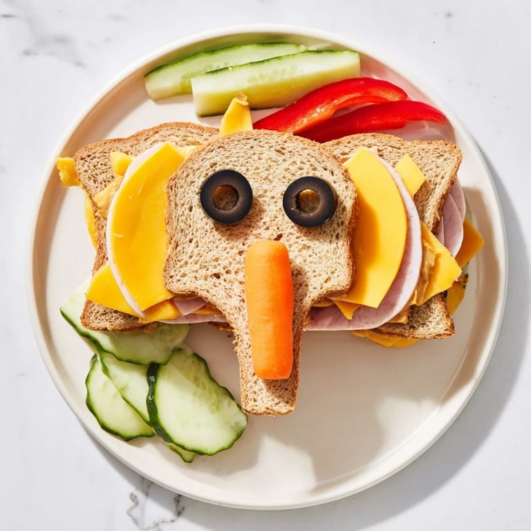 Delicious Big Top Elephant Sandwich Board arranged with playful elephant sandwiches, perfect for a kids' party platter.