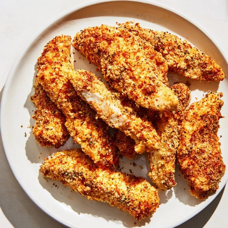 Close-up of perfectly cooked, juicy air-fried chicken tenders ready for dipping and enjoying.