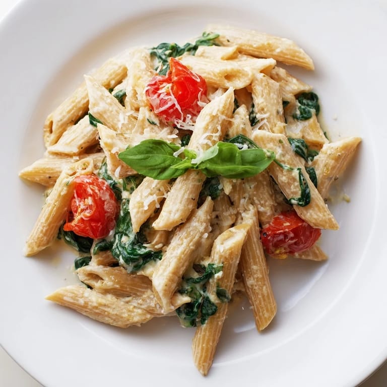 Spoonful of Cottage Cheese High-Protein Creamy Pasta, showing the velvety texture and spinach.