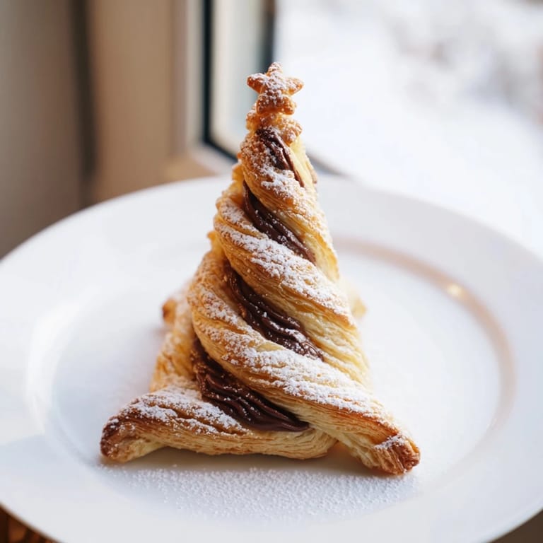 Festive Nutella Pastry Christmas Trees, a warm holiday dessert topped with Nutella and egg wash, is easy to make.