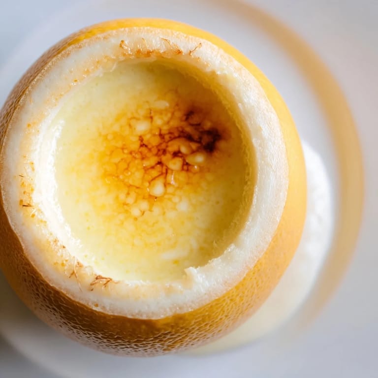 Homemade Lemon Brûlée Posset chilling in lemon shell cups, ready for a special, refreshing treat.