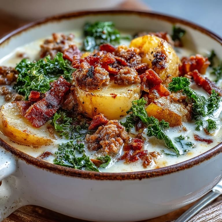 Herzhafte Italian Sausage Soup im Topf, serviert mit knusprigem Brot und Parmesan