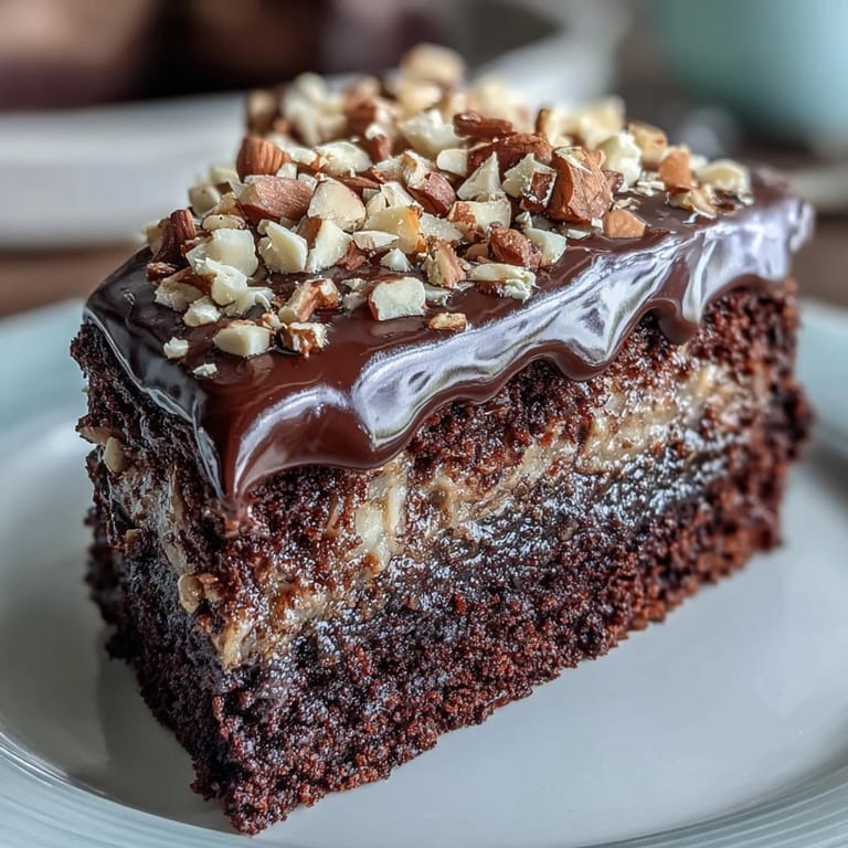 Haselnusspraline schmückt eine tief schokoladige Oliveöltorte mit glänzender Schokoladenglasur auf einer Festtafel.