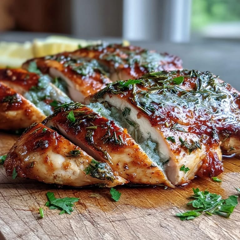 Zubereitetes Oven Baked Chicken Breast garniert mit frischer Petersilie und Zitrone direkt aus dem Ofen.
