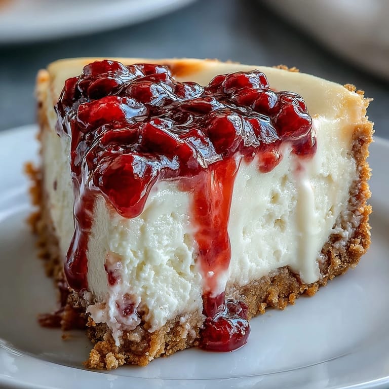 Decadent Indulgent White Chocolate Raspberry Cheesecake Bliss served on a white plate, garnished with fresh raspberries and mint.