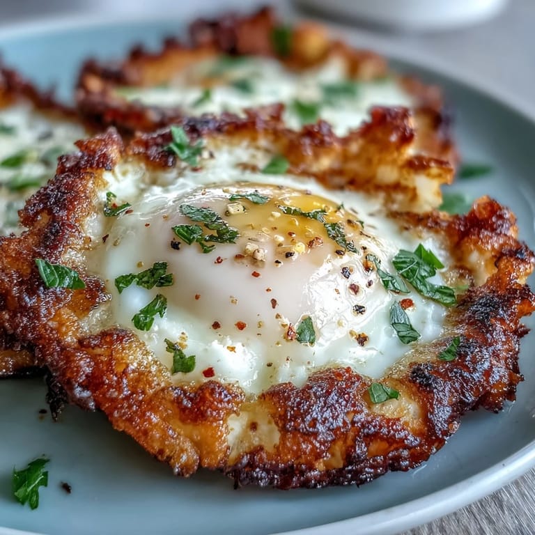 Crispy Feta Fried Eggs in der heißen Pfanne mit geröstetem Brot