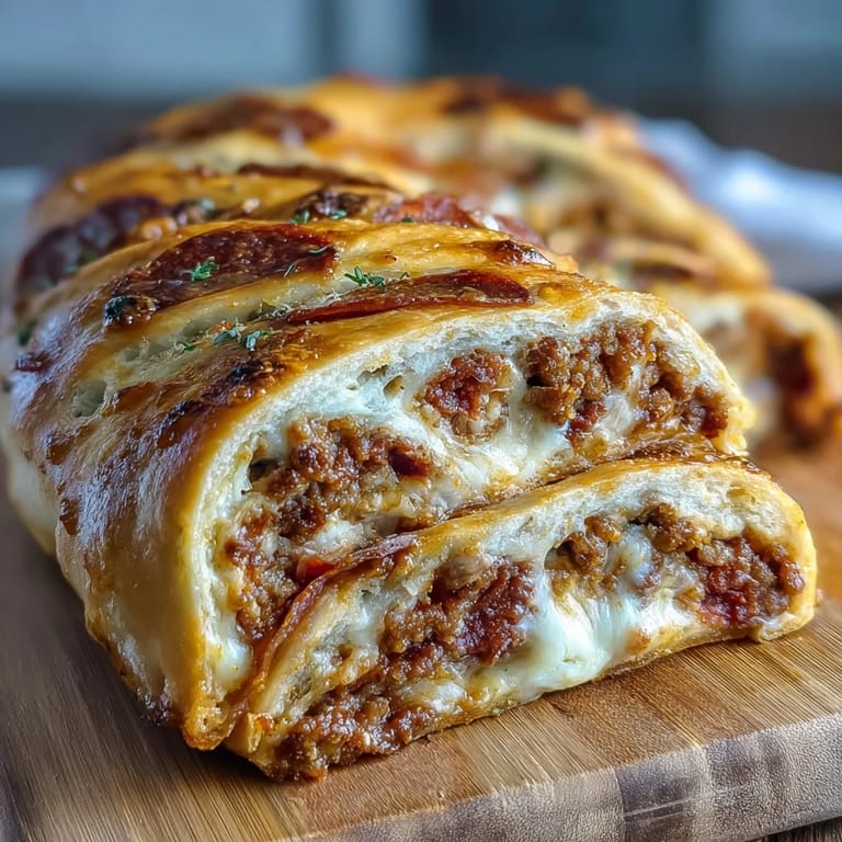 Baked High-Protein Pepperoni Stromboli mit Mozzarella und Tomatensauce, bereit zum Dippen.