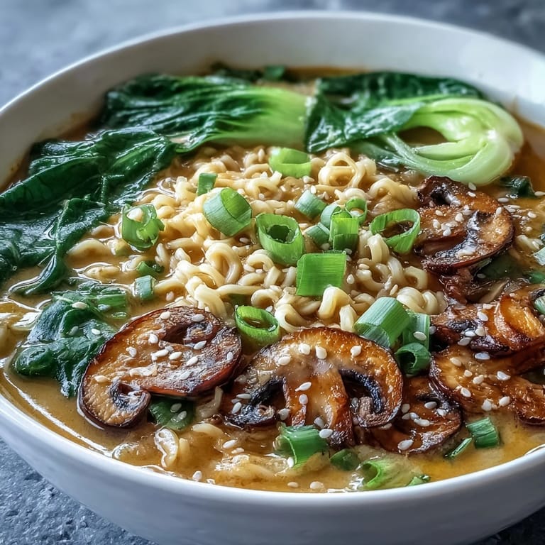 Eine dampfende Schüssel Vegan Coconut Curry Ramen mit Karottenstreifen und Koriander garniert.