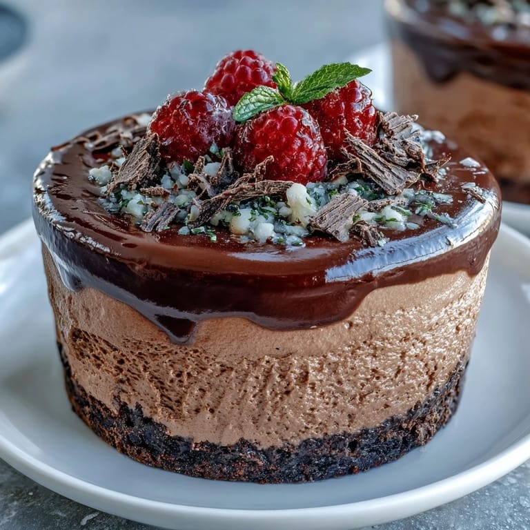 1. Hochprotein-Schokoladen-Quark-Mousse in Tassen, cremig und reichhaltig mit Kakaopulver und griechischem Joghurt, garniert mit Beeren und Nüssen.