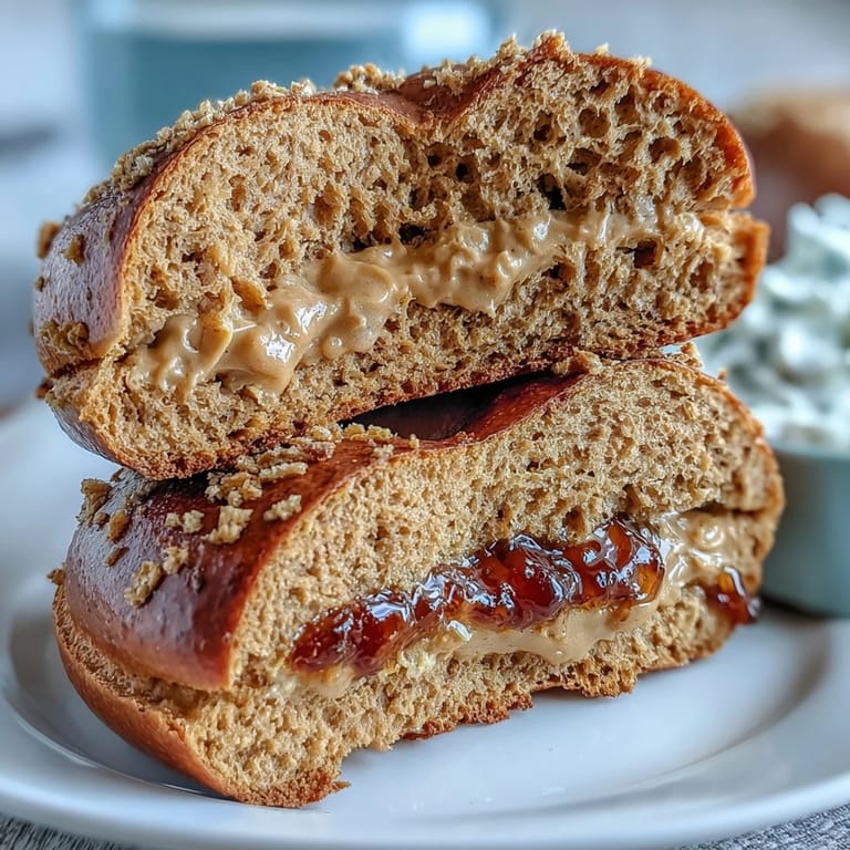 Goldbraune Vollkornbagels mit Honig, angereichert mit Proteinpulver, dazu eine cremige, fluffige Joghurtsauce – ideal für bewusste Genießer.