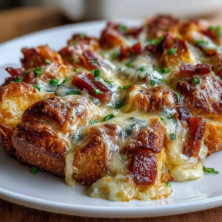 2. Ein herzhafter Ham and Cheese Croissant Bake Casserole mit fluffigen Croissant-Stücken, cremiger Ei-Milch-Mischung und schmelzendem Gruyère.  