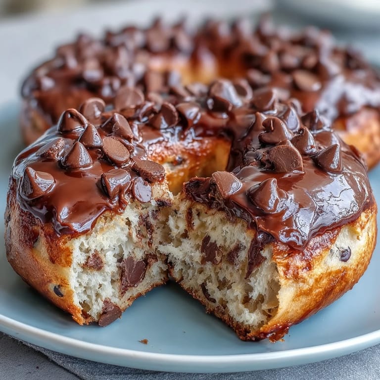 Nahaufnahme von weichen, proteinreichen Bagels mit vielen Schokoladenstückchen, ideal für eine gesunde Mahlzeitenvorbereitung.