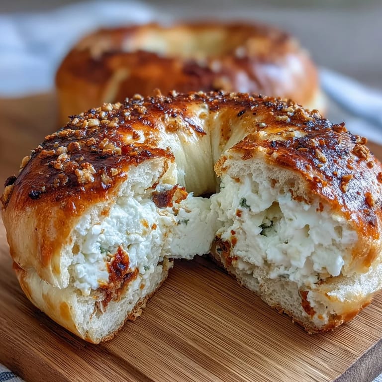 Käsig-luftige Hüttenkäse-Bagels mit knuspriger Kruste, ideal zum Frühstück oder als Snack.  