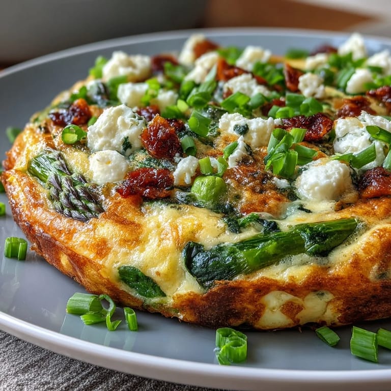Frühlings-Frittata mit Spargel, Erbsen und Ziegenkäse – goldene Eier mit grünem Gemüse und cremigem Käse