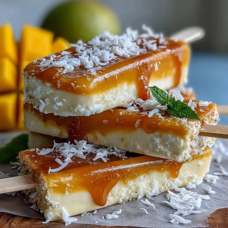 Farbige vegane Mango-Kokos-Eisriegel, süß und cremig, ein köstlicher, milchfreier Genuss.
