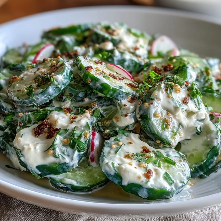 Viraler Gurkensalat mit Frischkäse und Bagel-Gewürz, perfekt für den Sommer.