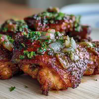 Seelenfood Hähnchen in Zwiebelsauce, goldbraun gebraten und in würziger Sauce geschmort